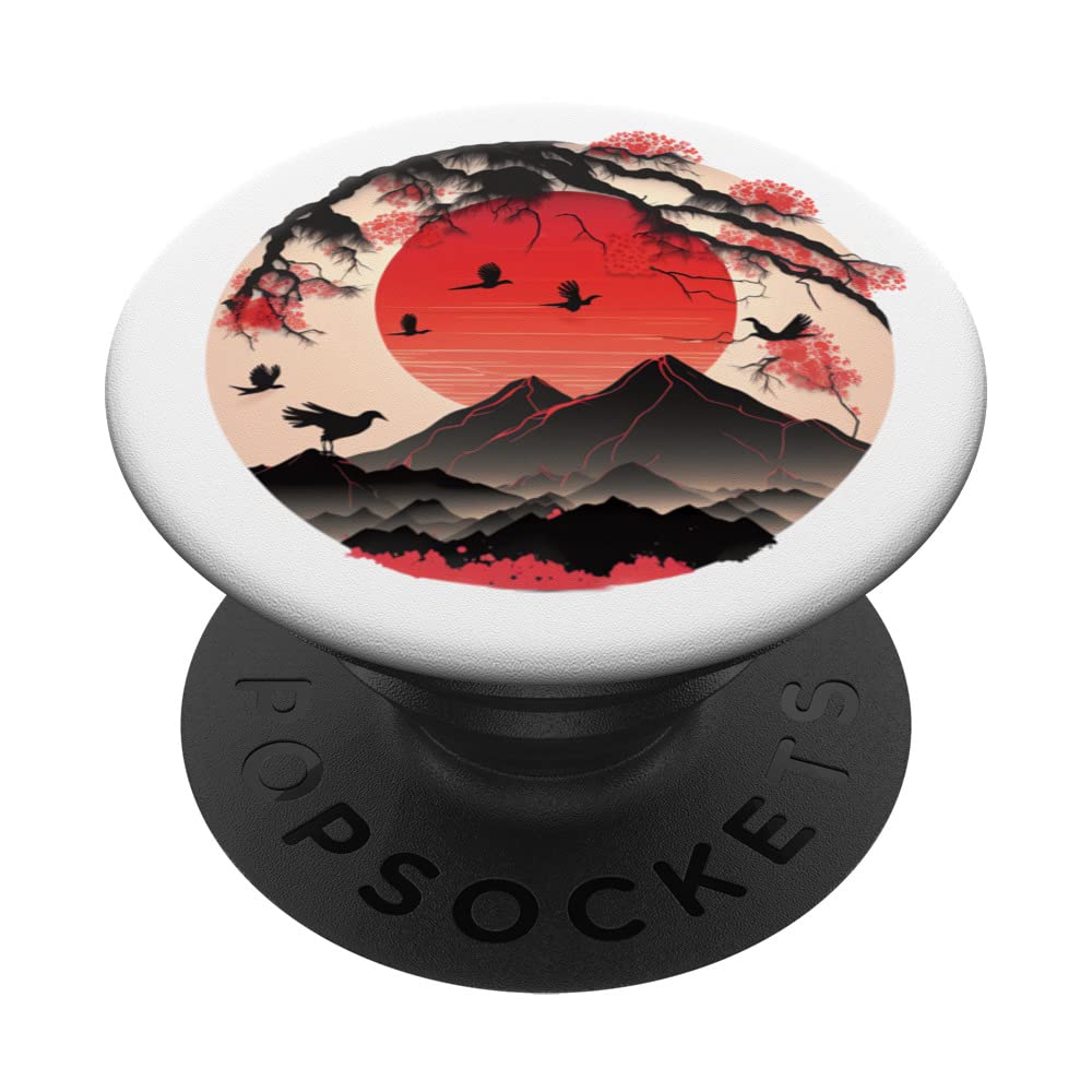 Heavenly Horizon Japanese Scenery of Blossoms and Mountains PopSockets Swappable PopGrip