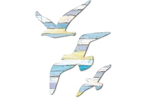 Putuo Decor 3Pcs Wood Seagull Wall Decor, Wooden Beach Nautical Coastal Theme Wall Art Self-adhesive Seagull Wall Sculpture, Sea Birds Lake House Ocean Decor Vintage Ornaments for Home Bathroom