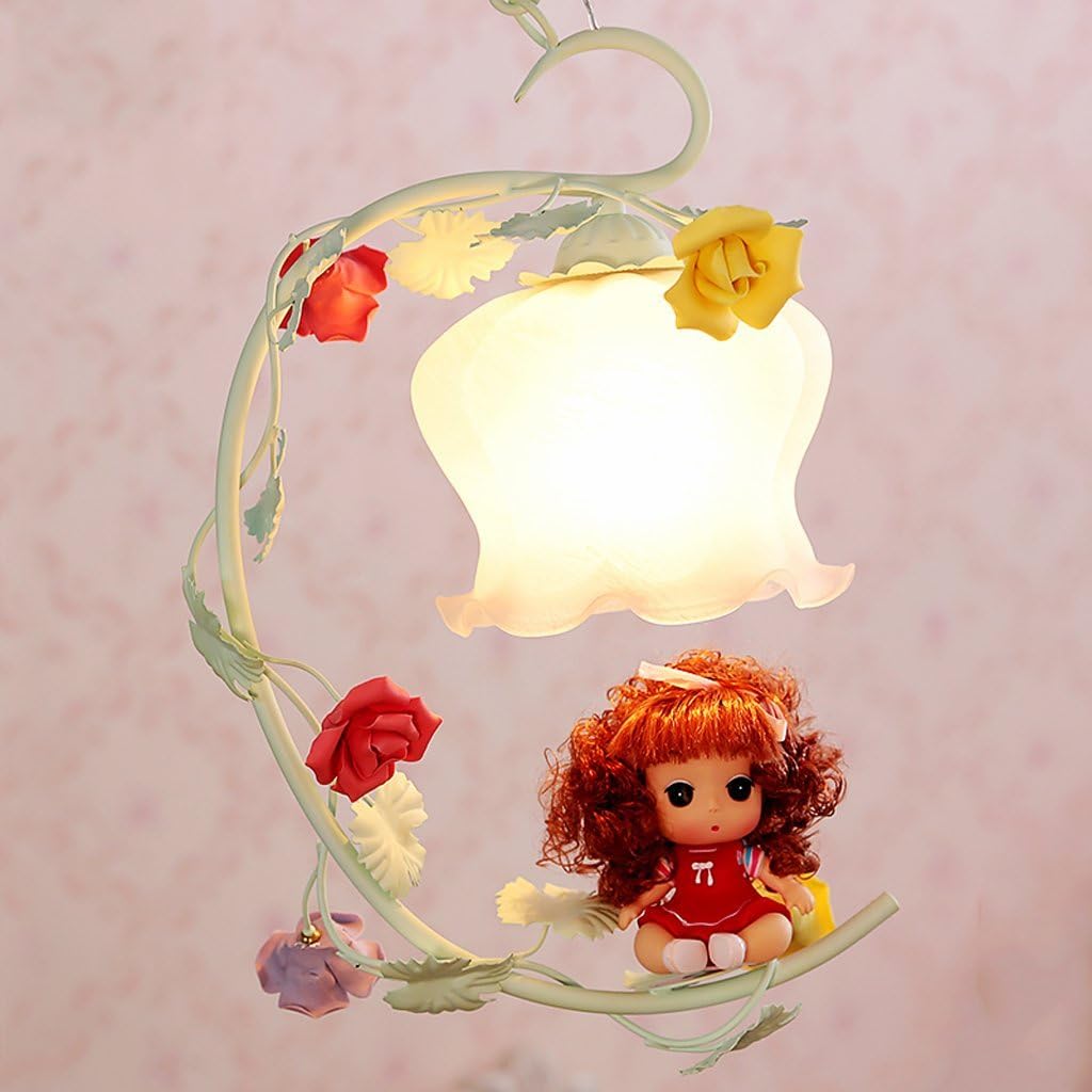 Small chandelier lamp children's girls room bedroom lamp warm iron ceramic roses flowers glass shape ceiling lights [Energy Class A+]