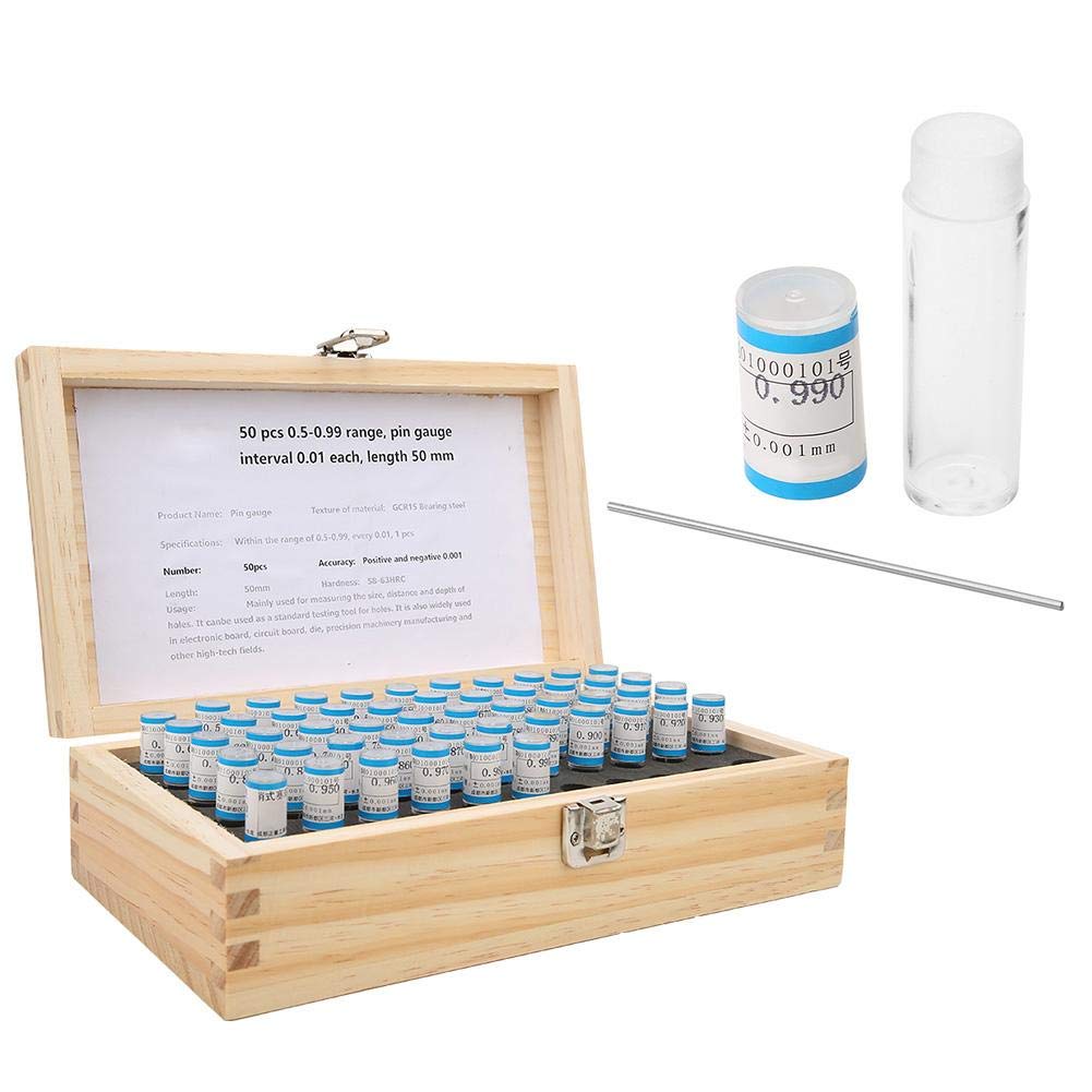 Elprico 50pcs Pin Gauge,0.5-0.99mm Plug Pin Gage Set 0.001mm Tolerance Bearing Steel Precision Tool for Electronic Boards Circuit Boards Molds