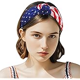 HFZRZFH American Flag Headband for Women Girls, 4th of July Accessories, Patriotic Red White and Blue Wide Knotted Headbands, USA Independence Day Memorial Day Hair Accessories for Festive Outfits