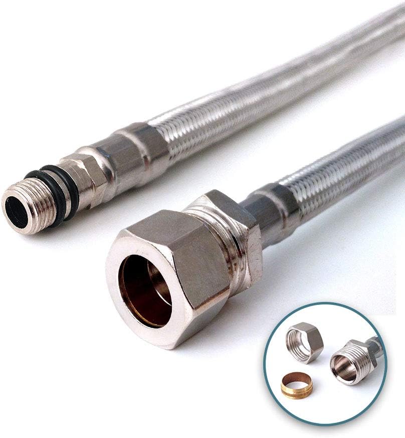 Xcel Home™ 2 x 300mm M10 x 15mm Compression Flexible Tap Connectors | Replacement DIY Boiler/Kitchen Sink/Bathroom Basin Monobloc Tap Flexi Pipes