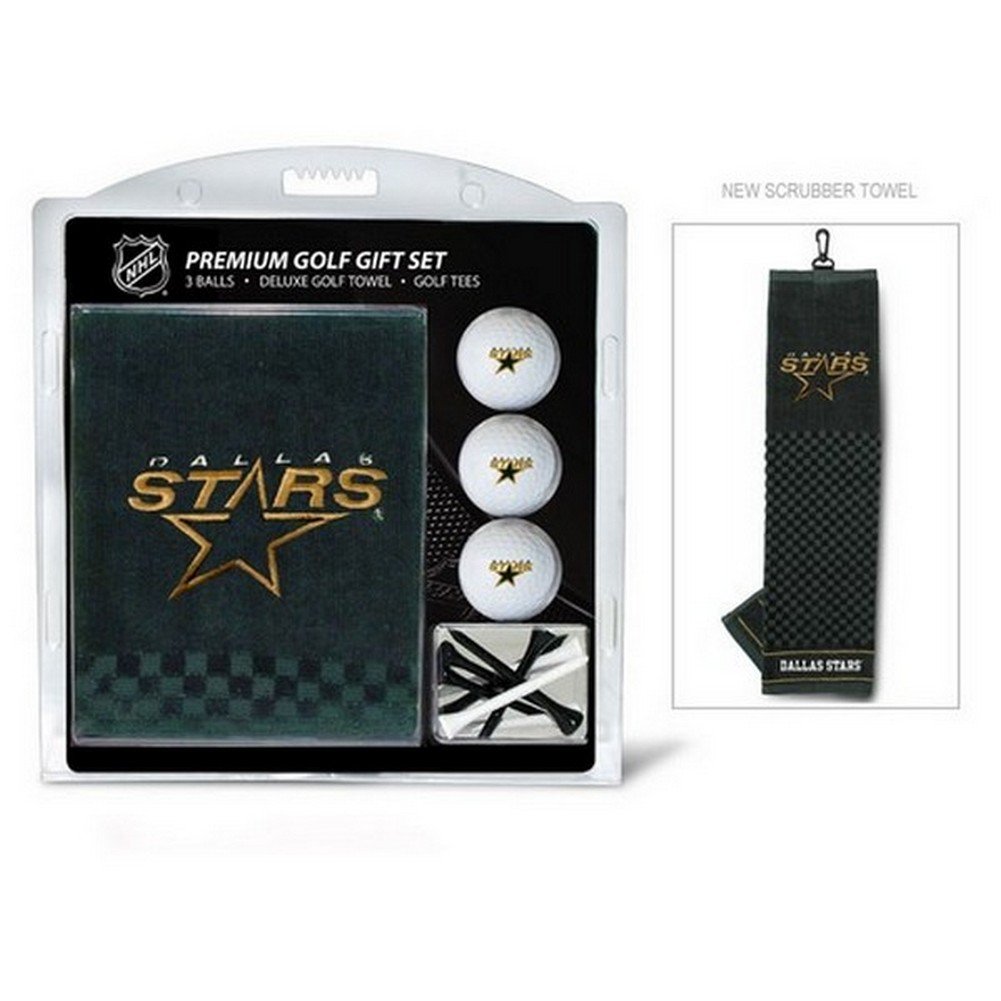 Team Golf NHL Dallas Star Gift Set: Embroidered Golf Towel, 3 Golf Balls, and 14 Golf Tees 2-3/4" Regulation, Tri-Fold Towel 16" x 22" & 100% Cotton