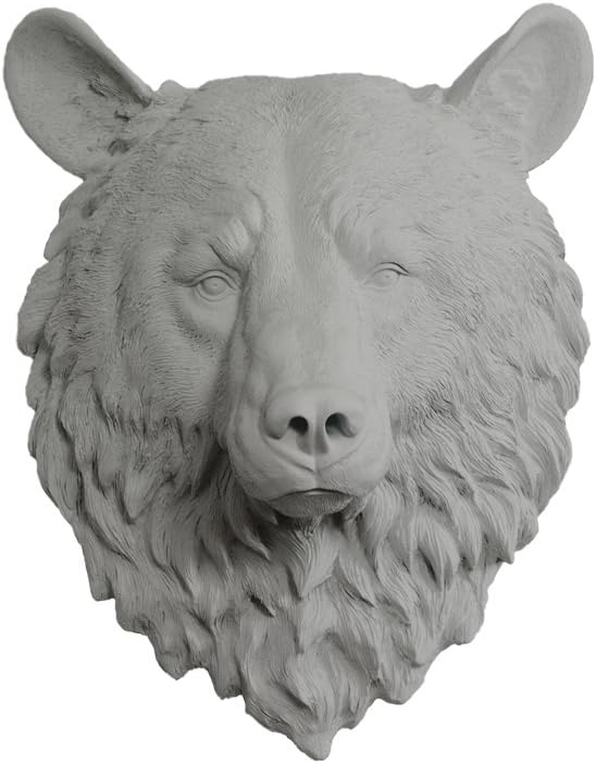 Wall Charmers Bear in Gray - Faux Head Bust Mounted Fauxidermy - Fake Animal Taxidermy Decorative Resin Mount Decor Replica Art