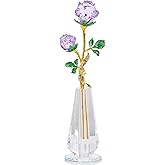 Rose Flower Crystal Figurine with Vase - Purple Bouquet Flowers Ornament Gifts for Wife Girlfriend Women - Handmade Crystal Flower Collectible Home Table Decor ​for Valentine Day Wedding Anniversary