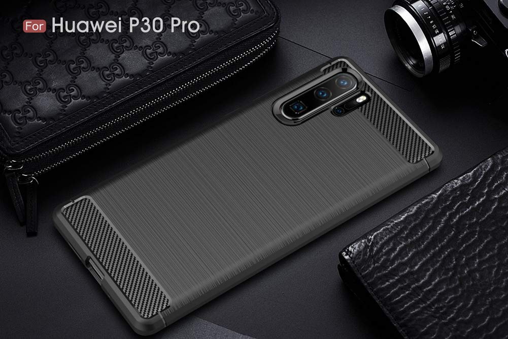 AILRINNI Case for Huawei P30 PRO, Shockproof Brushed Rugged Grip Case, Flexible Silicone Cover with Carbon Fiber Design for Huawei P30 PRO, Black