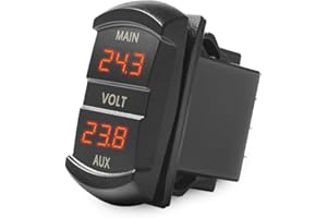 MICTUNING LED Digital Panel Double Voltmeter, Rocker Switch Style Voltage Monitor for Car Pickup Truck Dual Battery Pack (Red