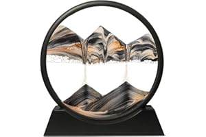 Muyan Moving Sand Art Picture Sandscapes in Motion Round Glass 3D Deep Sea Art for Adult Kid Large Desktop Toys (Black, 7 Inch)