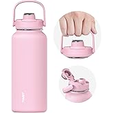 TOURIT 32 oz Insulated Water Bottle, Stainless Steel Sports Water Bottles With Top Handle, Double-Wall Travel Thermal Water Flask, BPA Free Leakproof Water Bottle for Sports and Travel,Pink