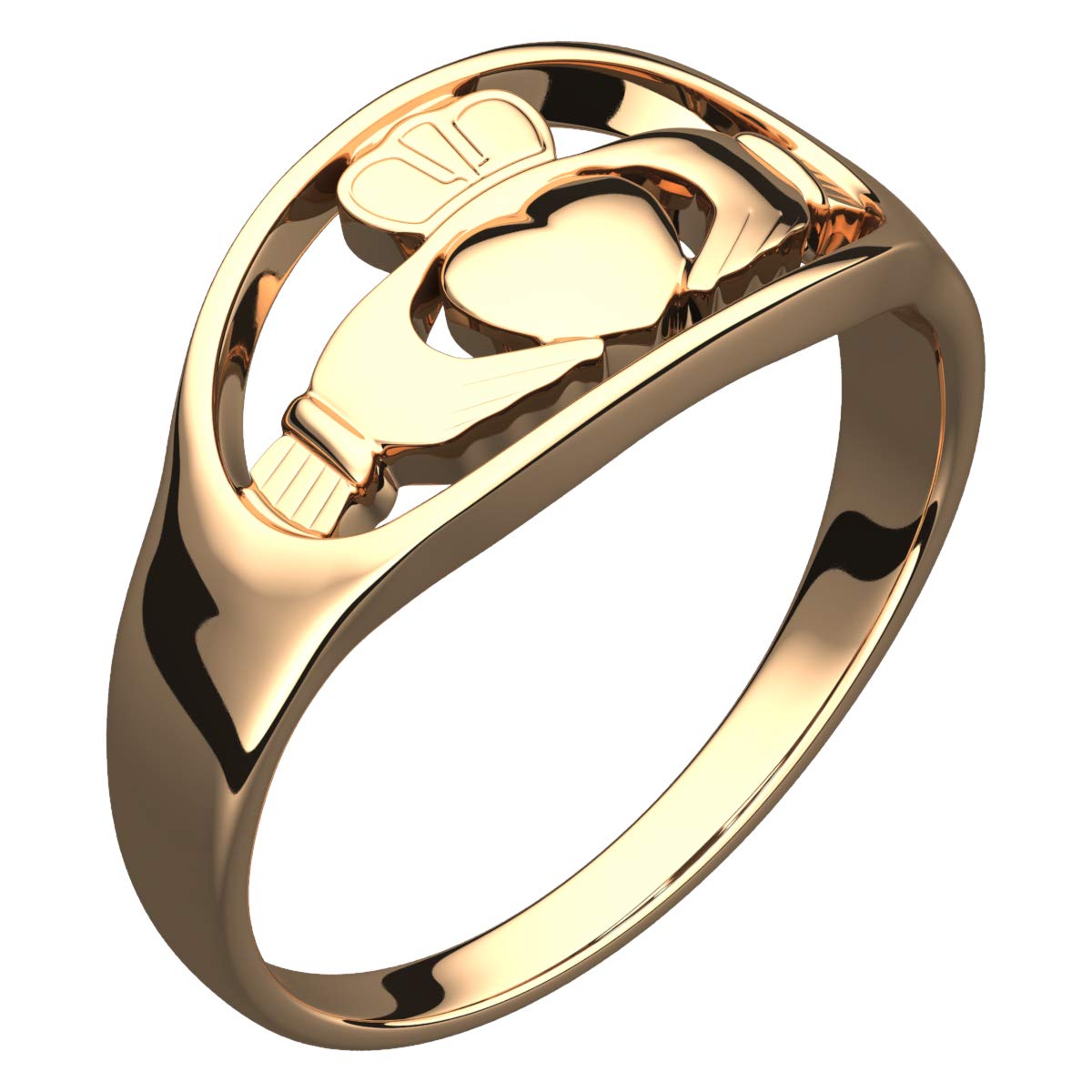 GWG Jewellery 18K Gold Coated Sterling Silver Claddagh Ring of Hands Clasping Heart with Crown ATOP – 6 in Gift Box for Women