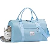 FIORETTO Womens Gym Tote Duffle Bag with Wet Pocket & Shoe Compartment, Sports Duffel Overnight Weekender Hospital Workout Carry on Bag for Girls, Ideal for Travel, Swimming, Dance, Ballet Light Blue