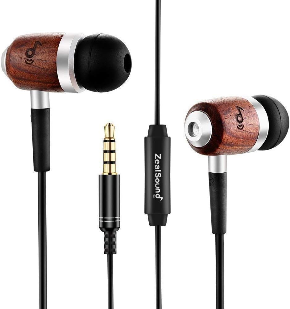 ZealSound Genuine Wood Earphones Headphones HiFi Earbuds with Builtin Microphone inEar