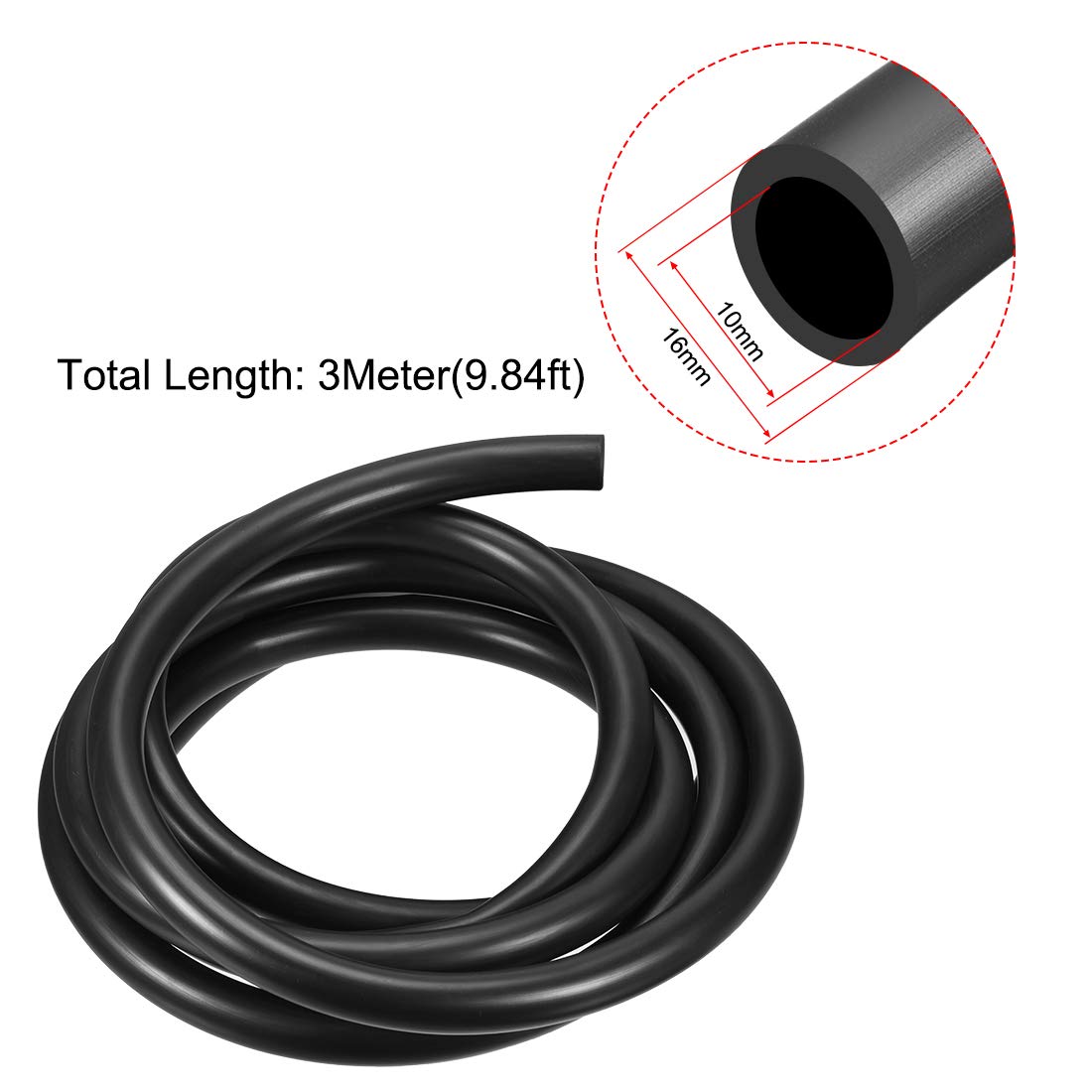 sourcing map Lubricating Oil Hose, 10mm(3/8") ID x 16mm(5/8") OD 10ft Rubber Water Hose Tubing Black, 10mm x 16mm x 3.0M - Image 3