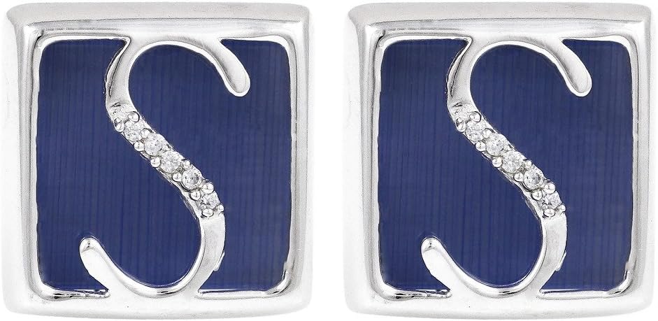 Designer Rhodium Plated Mona Lisa Stone Initial S Cufflinks for Men & Women (Blue)