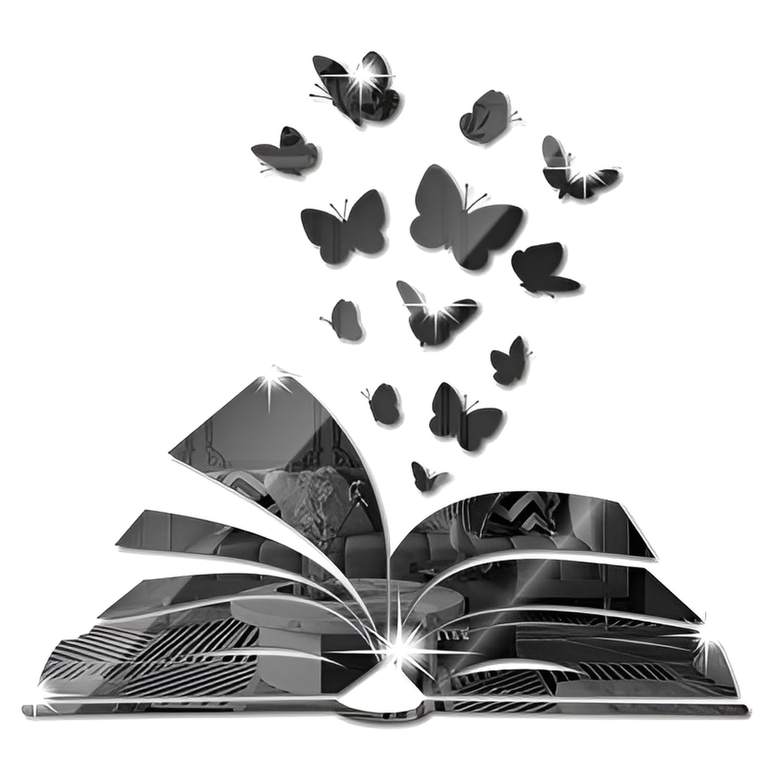 Desuibao Reading Corner Decor Acrylic Mirror Stickers, Peel and Stick Book Lover Butterfly Wall Stickers, Vinyl Read Sign Wall Deal, Home Library Wall Art Decoration for Classroom Reading Nook, Black