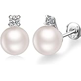 jiamiaoi 925 Sterling Silver Pearl Diamond Earrings for Women, Hypoallergenic Pearl Stud Earrings 8mm-13mm