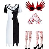 Qseownd Women Terrifier Cosplay Dress Gloves Socks Full Suit Art the Clown Terrifier Costume Skirt Dress up for Halloween
