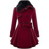 Zeagoo Women's Fashion Faux Fur Lapel Double-Breasted Thick Wool Trench Coat Winter Warm Jacket S-2XL