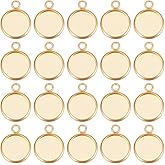 Beebeecraft 1 Box 50Pcs Pendant Cabochon Settings 18K Gold Plated 304 Stainless Steel 12mm Tray Cabochon Charm for jewelry making cameo photo