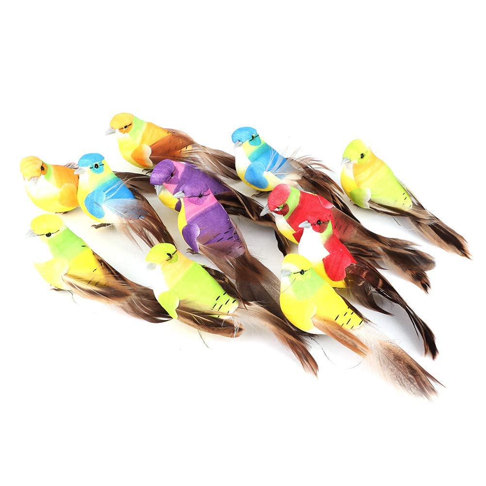 HERCHR Artificial Birds 12Pcs Bird Ornaments Decorative Fakebirds 4.7×2inch Cute Artificial Foam Feather Craftbirds Garden Wedding Ornament Home Decor