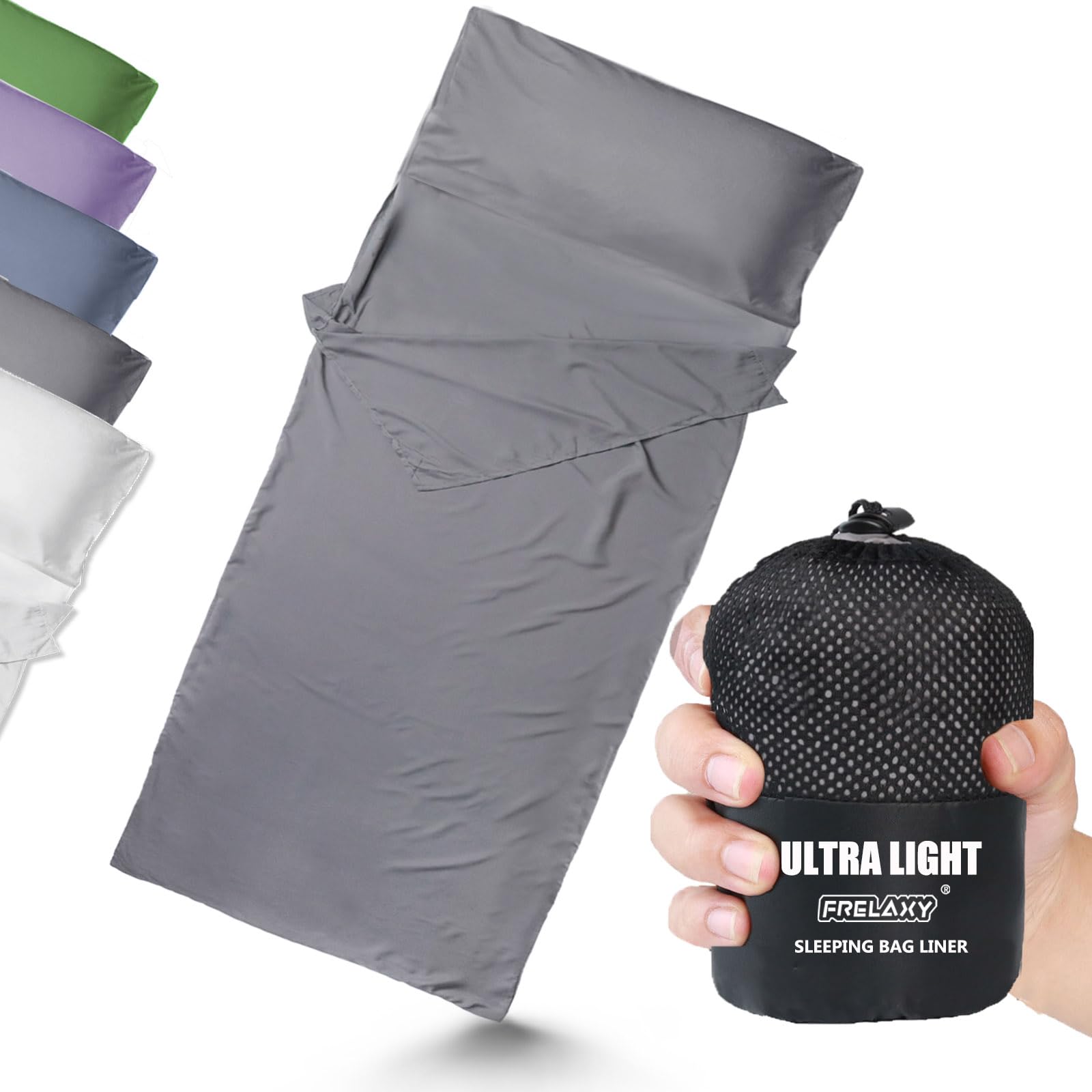 Photo 1 of Frelaxy Ultralight Sleeping Bag Liner - Lighter & Compact, 3 Sizes Travel Sheets & Adult Sleep Sack, Comfy Breathable & Silky Soft for Backpacking, Hotel, Camping, Hostels (Gray, 37.4in x 84.6")