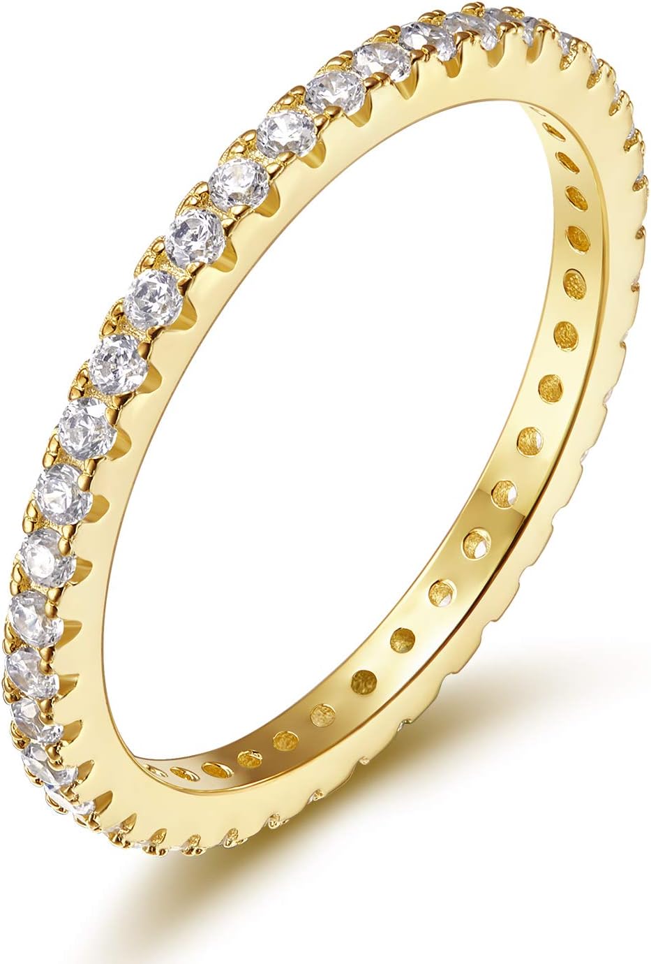 EAMTI 2mm 925 Sterling Silver Wedding Band Cubic Zirconia Full Stackable Eternity Engagement Ring Size 4-10