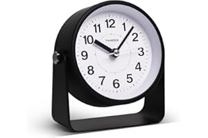 TIMESS Analog Alarm Clock, Silent Non-Ticking Quartz Movement, Battery-Operated with Snooze & On-Demand Light, Easy to Set Gentle Wake Bedside Desk Clock, Ideal for Home, Travel, Office (Black)