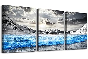 TTHYUEWS Framed Canvas Wall Art For Bedroom Modern Home Wall Decoration For Living Room Office Wall Decor Black And White Beach Wall Paintings Blue Ocean Sea Wave Pictures Posters Artwork 3 Piece