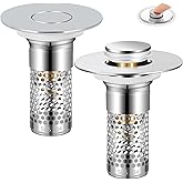 TONGDWOU 2Pack Bathroom Sink Stopper 1.06"-1.50", Universal Bathroom Sink Drain Pop Up Stopper for US Bathroom Sink Stainless Steel Floor Drain Filter, U.S. Standard Universal Drain Filter (Silver)