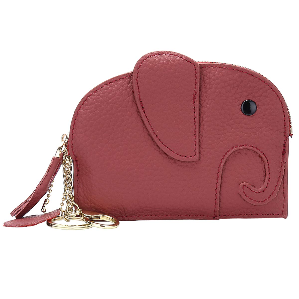 Aileder Leather Keyring Purse Wallet Designer Elephant Coin Change Purse Key Card Holder Case with Keychain Key Ring for Women Ladies Girls (Brick Red)