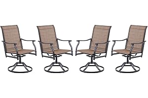 PASBAS Patio Swivel Chairs Set of 4, Outdoor Dining Chairs with Textilene, Swivel & Rocker Metal Outdoor Patio Dining Chair All-Weather for Backyard, Brown Fabric with Black Frame