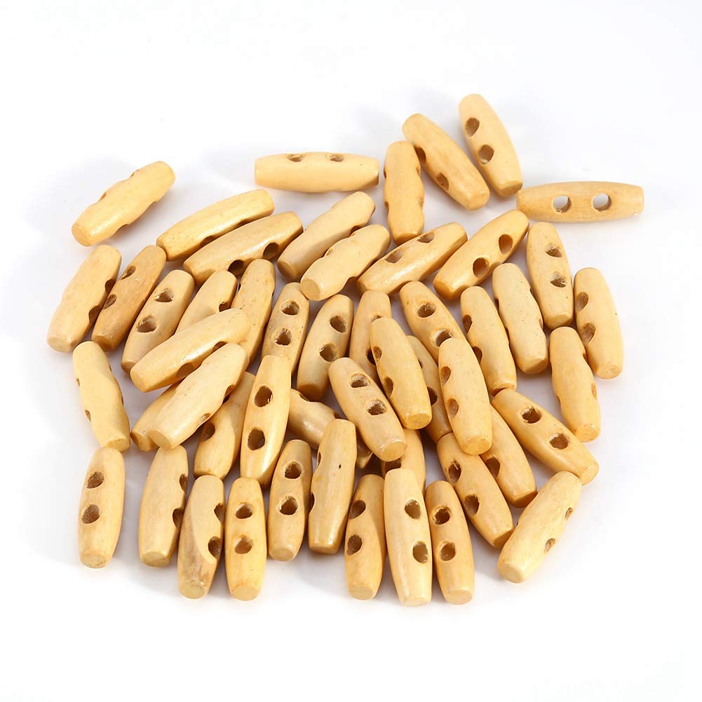 Wood Toggle Buttons 50pcs, 3cm Oval Natural Wood Sewing Buttons with 2 Holes for Clothing Coats Sweaters Crafts and Home Decor Projects Durable and Eco-Friendly