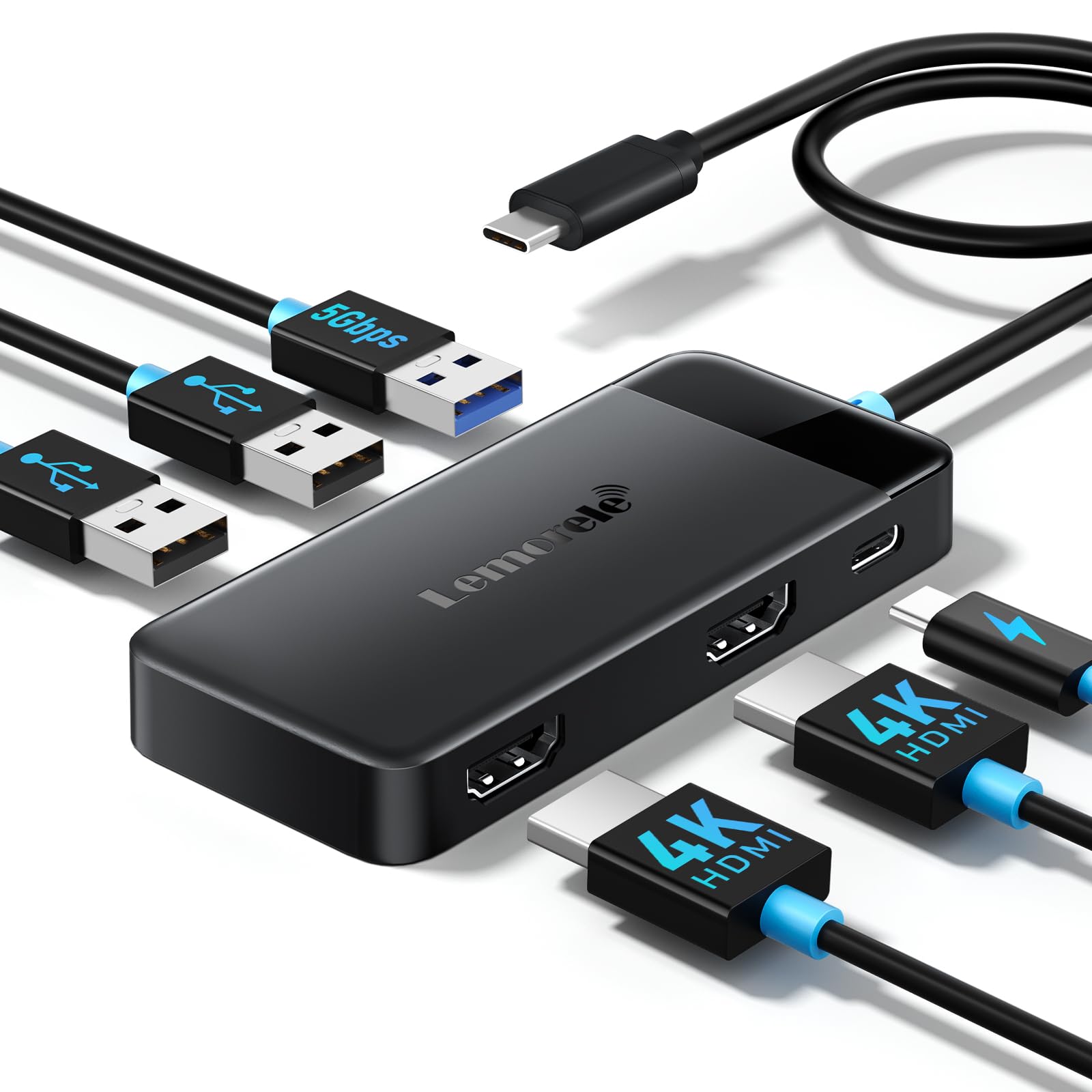 Docking Station USB C Hub Dual HDMI, 2026 Upgrade Lemorele USB C Dock 2*HDMI Adapter 4K, 3 USB 3.0/2.0, PD 100W für Windows, MacBook, Dell, HP, Surface