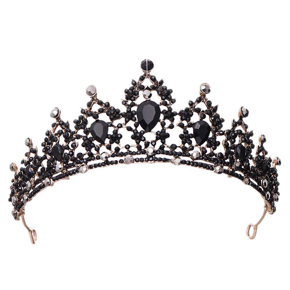FRCOLOR Vintage Baroque Bridal Crown Tiara Black Wedding Headband for Women Birthday Party Hair Accessory