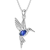 BETHZA Hummingbird Necklace 925 Sterling Silver Natural Gemstone Hummingbird Pendant Animal Jewelry Gifts for Women