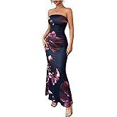 GORGLITTER Women's Floral Bodycon Maxi Dresses Strapless Wedding Guest Dress Mermaid Prom Cocktail Tube Slimming Dress