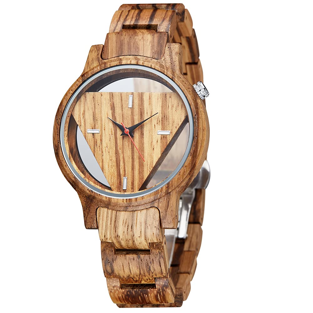 Tiong Brand Wooden Watches Mens with Handmade Colorful Bamboo Wood Watch Analog Date Quartz Wooden Watch for Men, Wood Color-3, Casual with Natural Elements