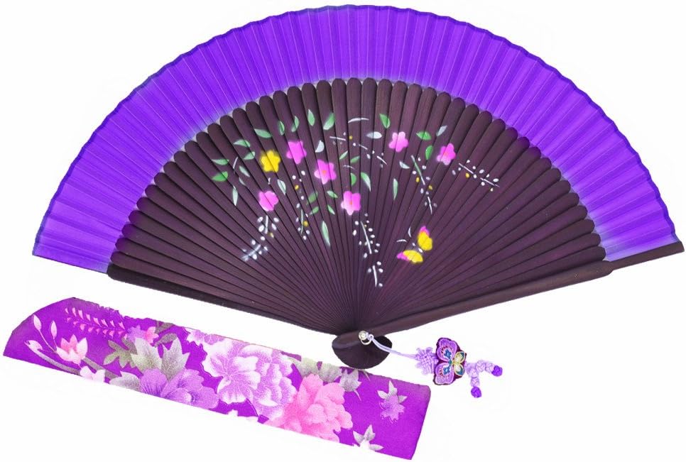 Wise Bird Hand Held Folding Cooling Fan F747 (Design 2018) Japanese Chinese Handheld Silk Breeze Pocket Fan For Women,Outdoor Wedding Party Decorations with Silk Pouch and Embroidery.Gifts for Women