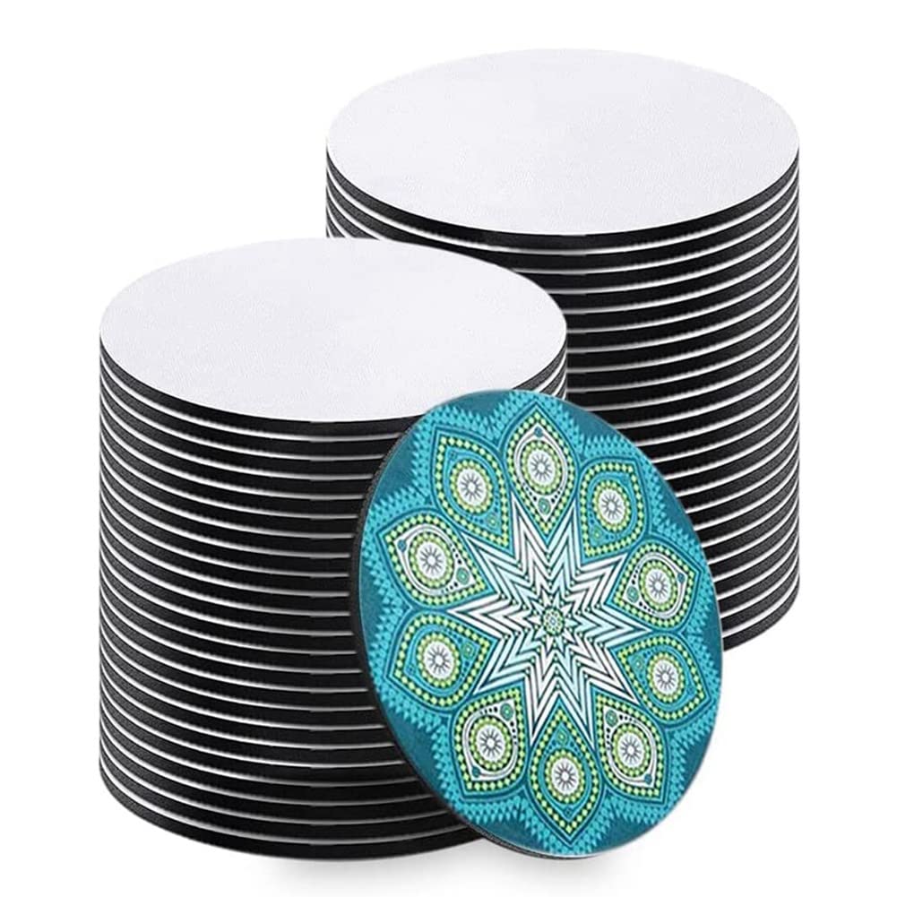 Souhgaue 35Pcs Round Sublimation Blank Coasters Sublimation Blank Cup Mat Sublimation Heat Transfer Coaster Heat Press