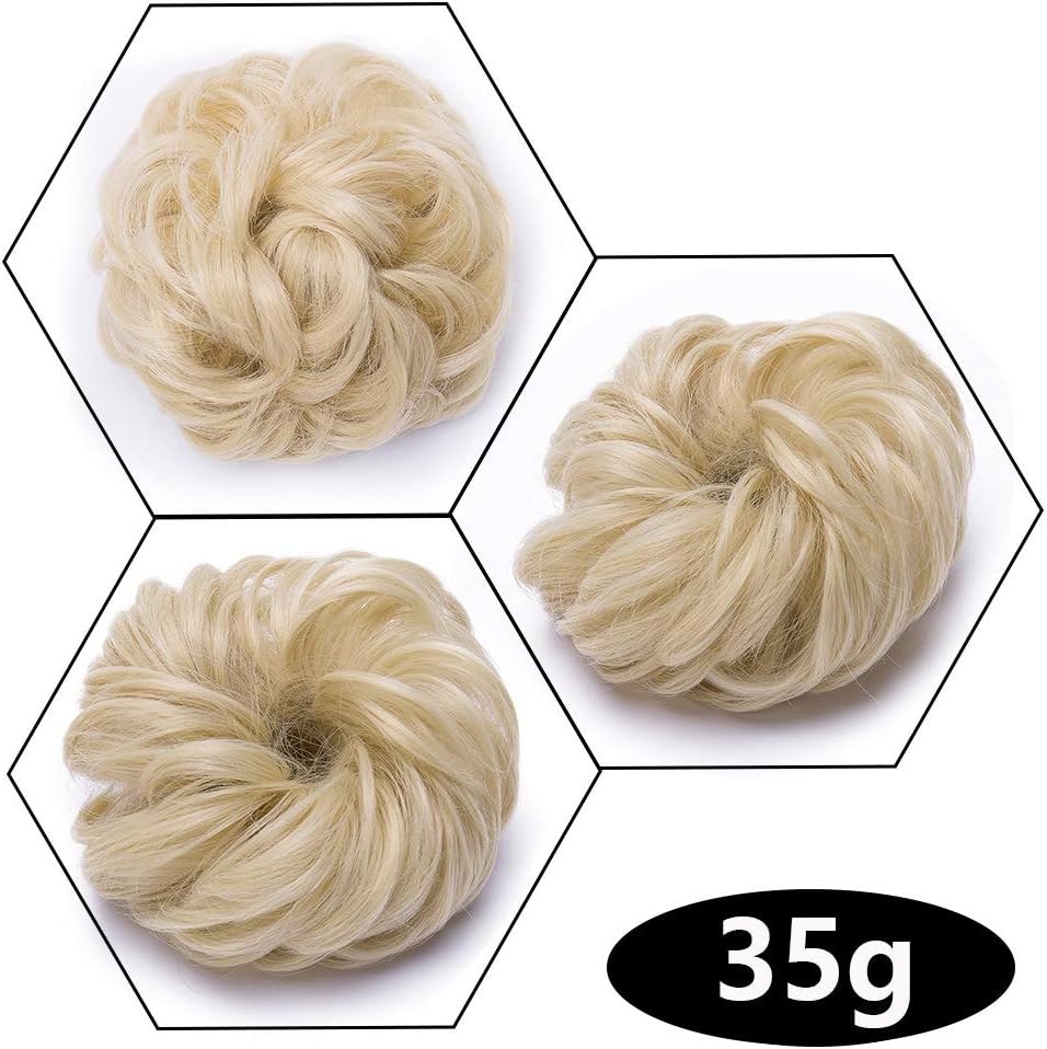 Silk-co Updo Hairpiece Scrunchy Scrunchie Hair Bun 35g Ribbon Ponytail Extensions Wavy Curly Messy Donut Chignons Hair Piece Bleach Blond - Image 3