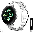 Aresh Compatible with Google Pixel Watch Band, Stainless Steel Adjustable Metal No Gap Band for Google Pixel Watch 2 Silver