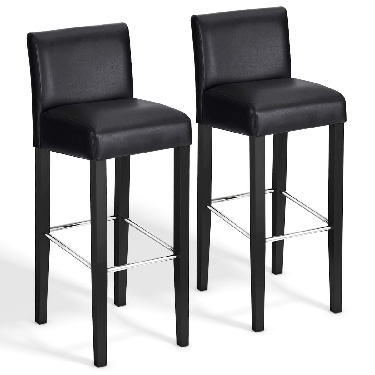 Costway 40 Bar Stool Modern Contemporary Bar Height Backed Padded Seat Pub Bistro Kitchen Dining Side Chair Barstools With Solid Wood Legs Black