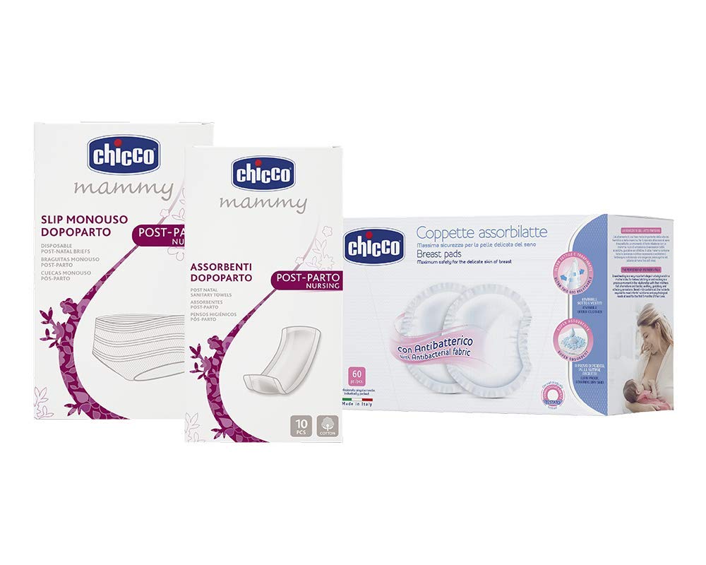 Chicco Mamma Mini Kit, Contains Postpartum Absorbents, Disposable Briefs, Antibacterial Breast Pads - 650g