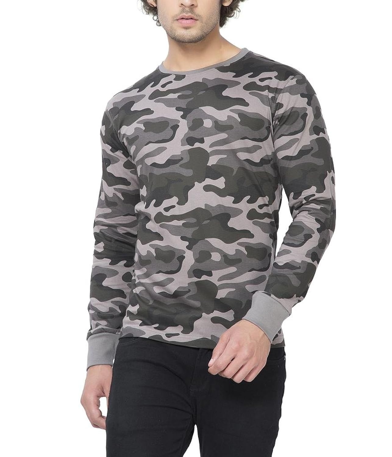clifton men's army r-neck full sleeve t-shirt - steel grey