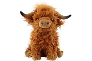 SODWEF Cute Highland Cows Stuffed Animals,10.5 inches Realistic Cow Plush Toy,Highland Cattle Farm Toy Present for Adults Kids Boys Christmas Halloween Girls Birthday Plush Present