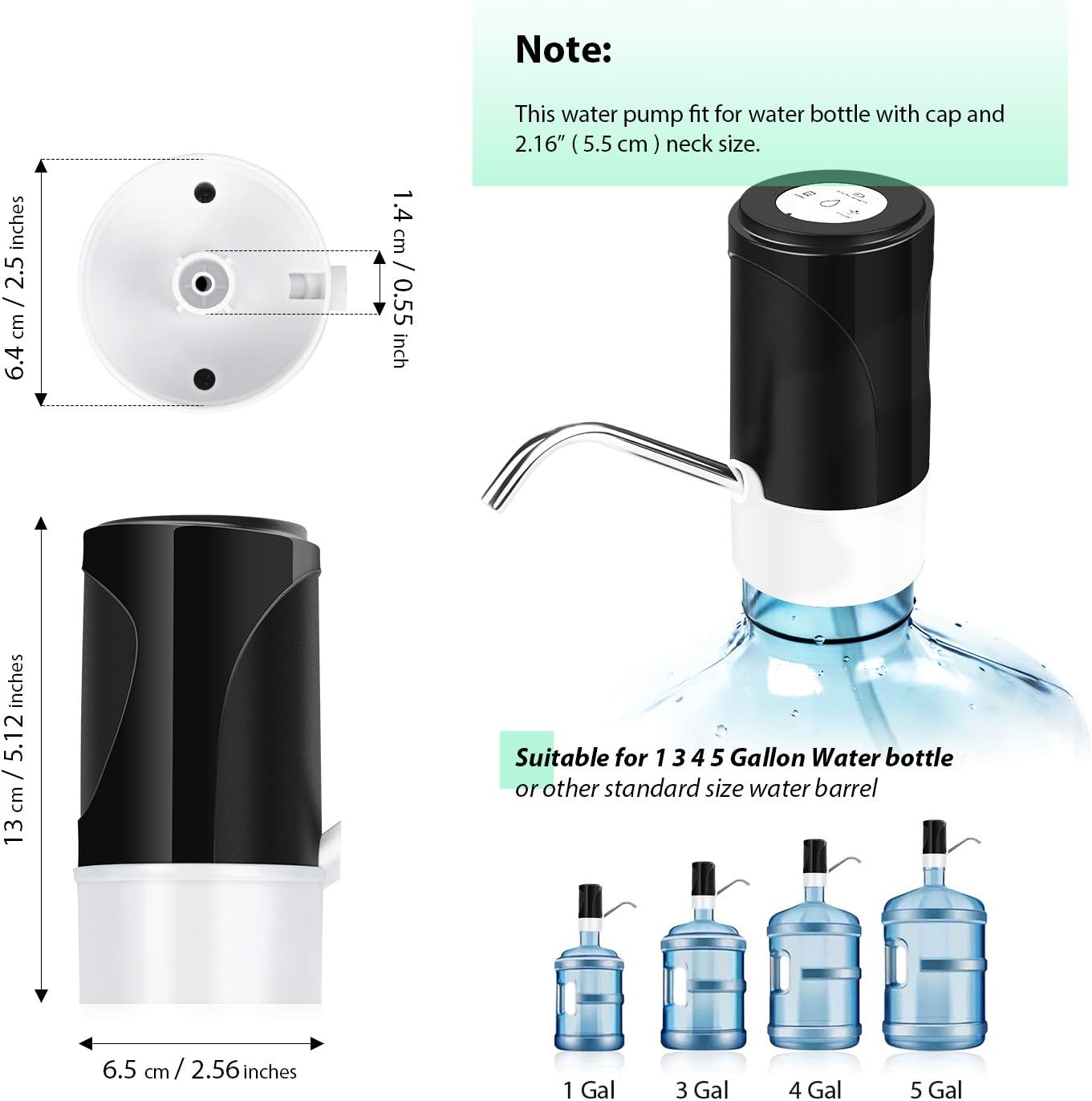 Bottle Water Dispenser Pump 5 Gallon Water Dispenser USB Charging Automatic Drinking Water Pump Portable Electric Bottle Water Pump For Universal 2-5 Gallon Bottle Home Office - - 