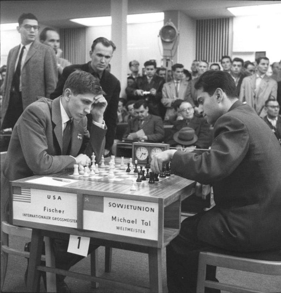Photographs - Bobby Fischer Mikhail Tal in Leipzig Chess Championship Photo Famous Americans Photos 8x8