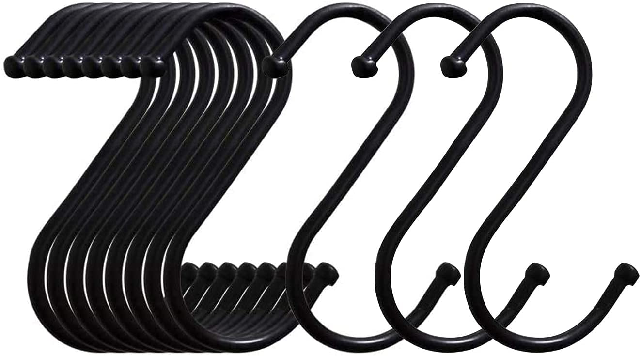 BWEISSTH S-Shaped Hooks 24 Pack 3.2 Inches Black Heavy Metal S-Shaped Hooks Suitable for Kitchen Bathroom Office Garden or Outdoor Activities
