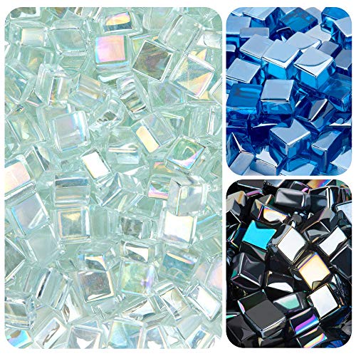 HomeGlow Fire Glass Cubes. Clear Platinum Reflective Luster. Premium