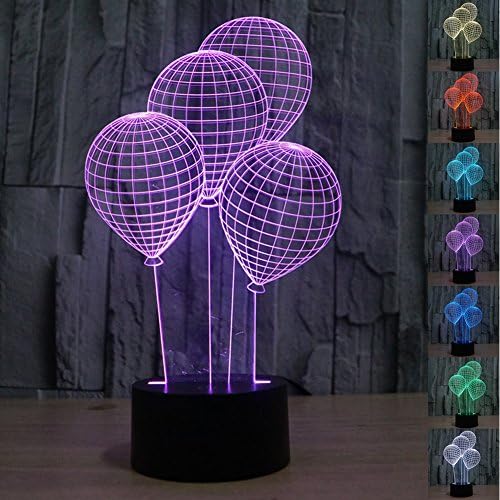 LED Night Light 3D Illusion Bedside Table Lamp 7 Colors Changing Sleeping Lighting with Smart Touch Button Cute Gift Warming Present Creative Decoration Ideal Art and Crafts (Balloon)